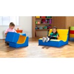 Sezlong Dublu Ergonomic pentru lectura copii Comfy Sofa din spuma poliuretanica - Ergo Vari cu soft touch rabatabil transformabil- Galben Albastru